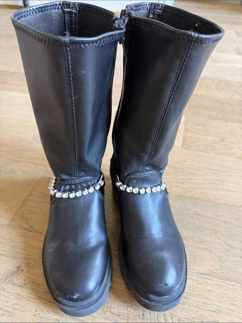 Steve Madden Black Kids Mid-Calf Boots with Rhinestone Chain Size 12T